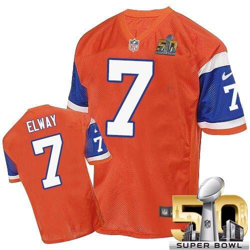 Nike Broncos #7 John Elway Orange Throwback Super Bowl 50 Men's Stitched NFL Elite Jersey